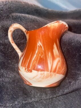 Alaska, Orange and Cream Marble Ceramic miniature, pitcher, collectible -